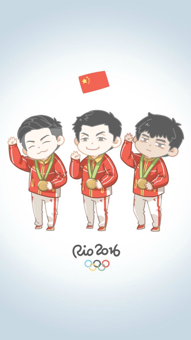 中国乒乓球男团可爱Q版图片手机壁纸